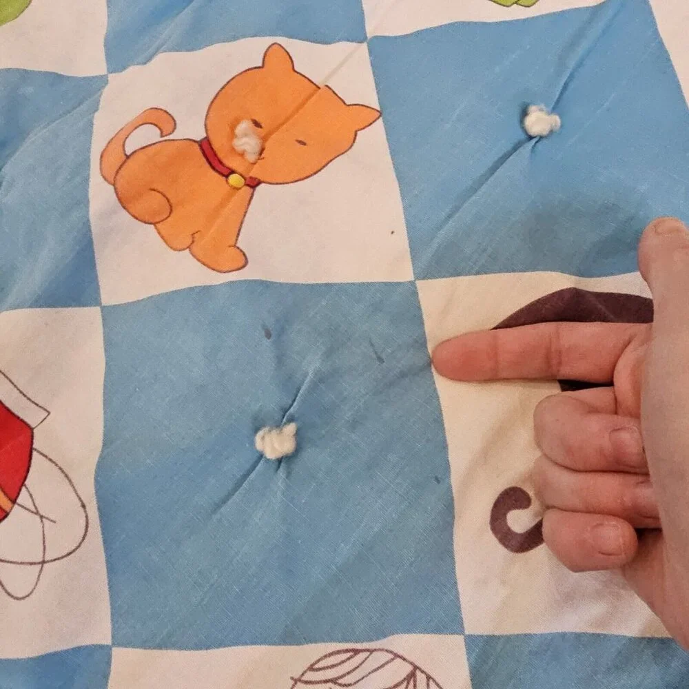 Vintage 60s 70s Kitschy Baby Quilt Blanket Reversible Alphabet Animals Checkered